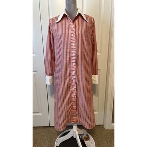 VTG Serbin of Florida Shirt Dress Sz 10 12 Red White Blue‎ Wide Collar 70's